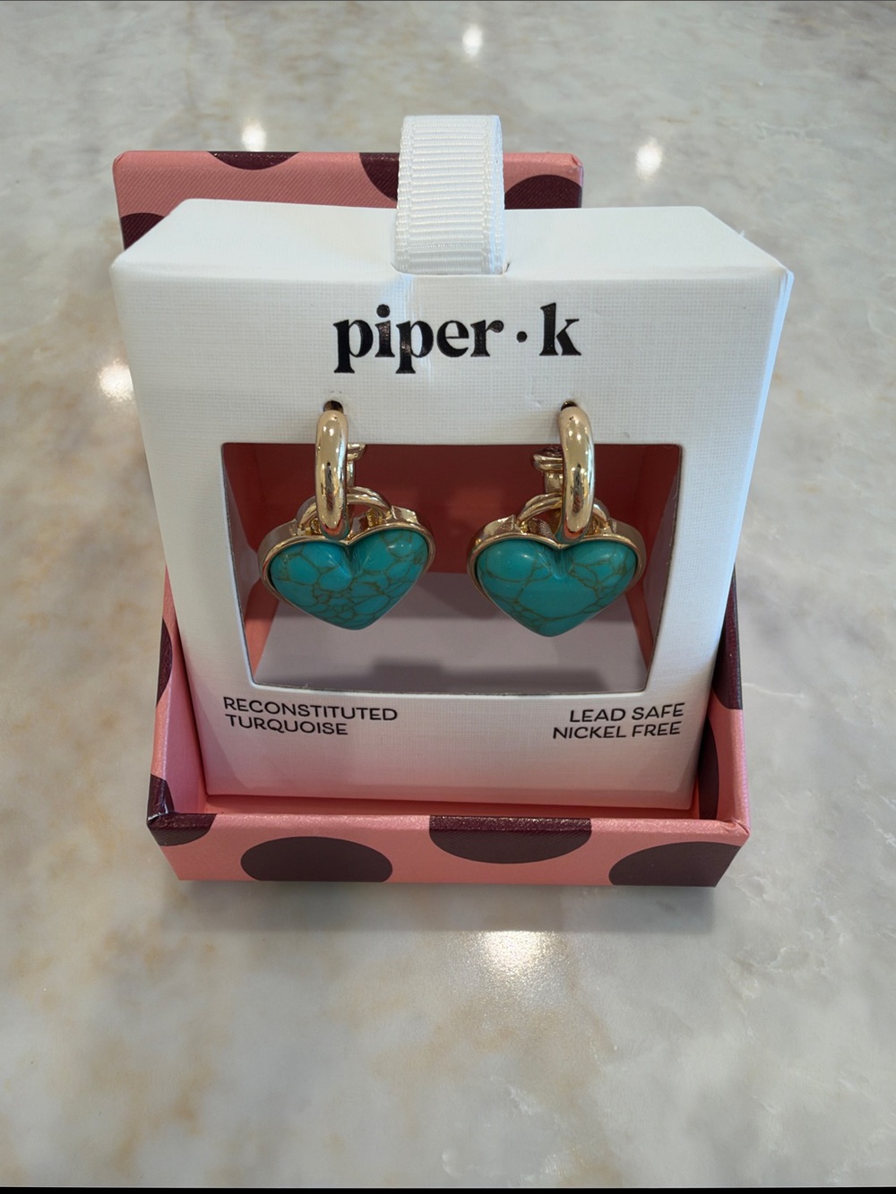 Piper K Gold-Plated Hoops with Turquoise Heart Drops